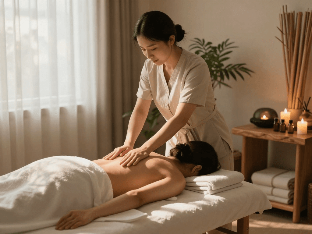 Relaxing 화곡동출장안마 massage therapy session in a serene spa environment.