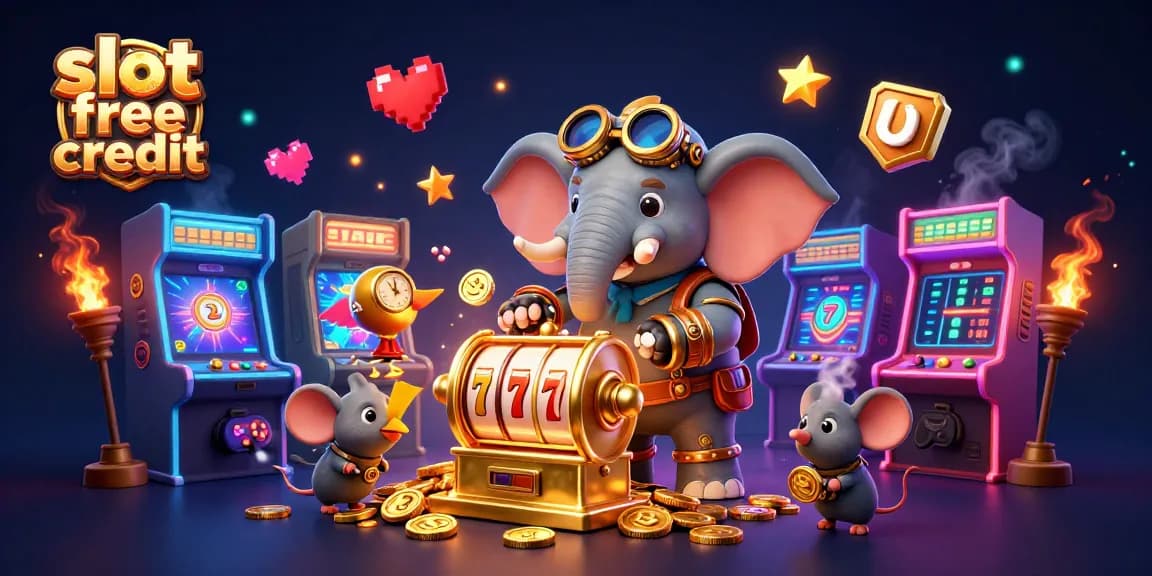 Experience winning possibilities with slot free credit in this vibrant, detailed 3D gaming scene.