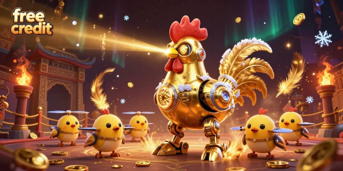 Claim free credit and play engaging slots in a vibrant, 3D casino arena.