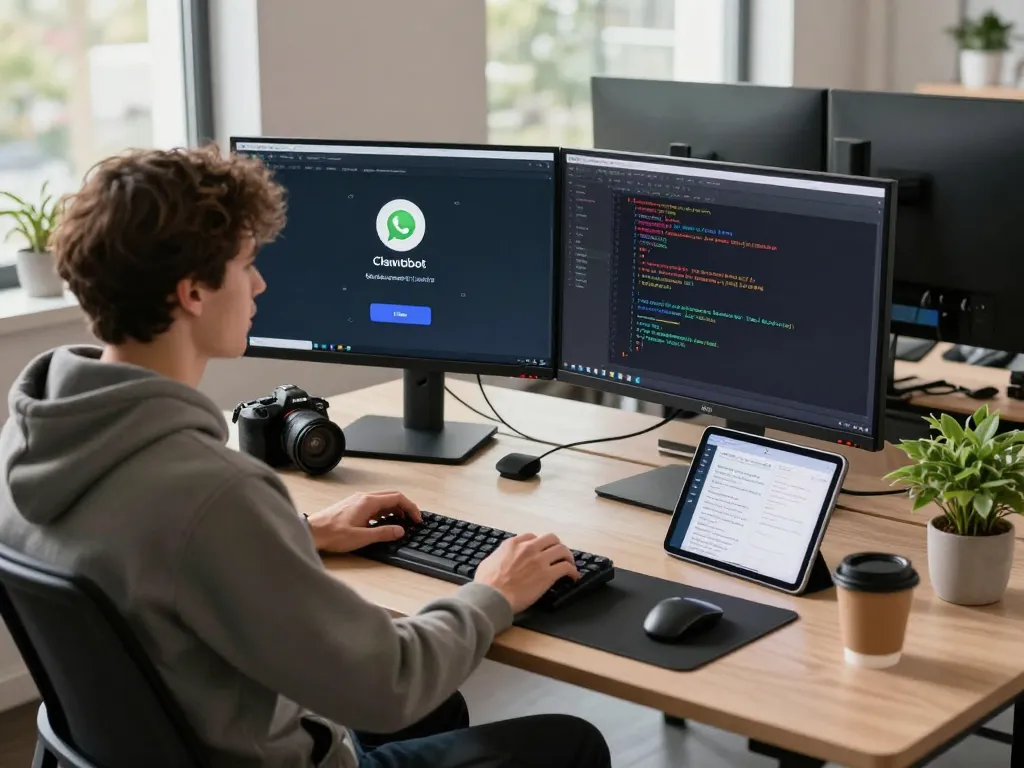 Developer seamlessly using Clawdbot Mac assistant in a modern tech workspace.