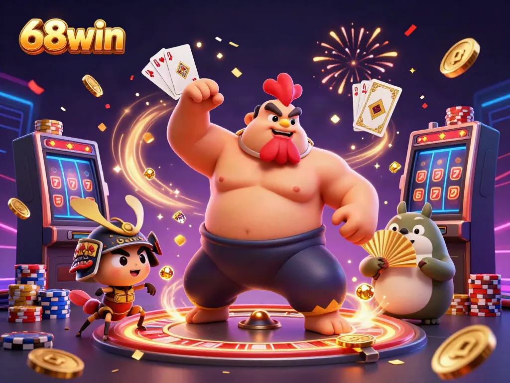 Experience the thrilling realm of 68win with winning moments, lively characters, and dazzling casino elements.