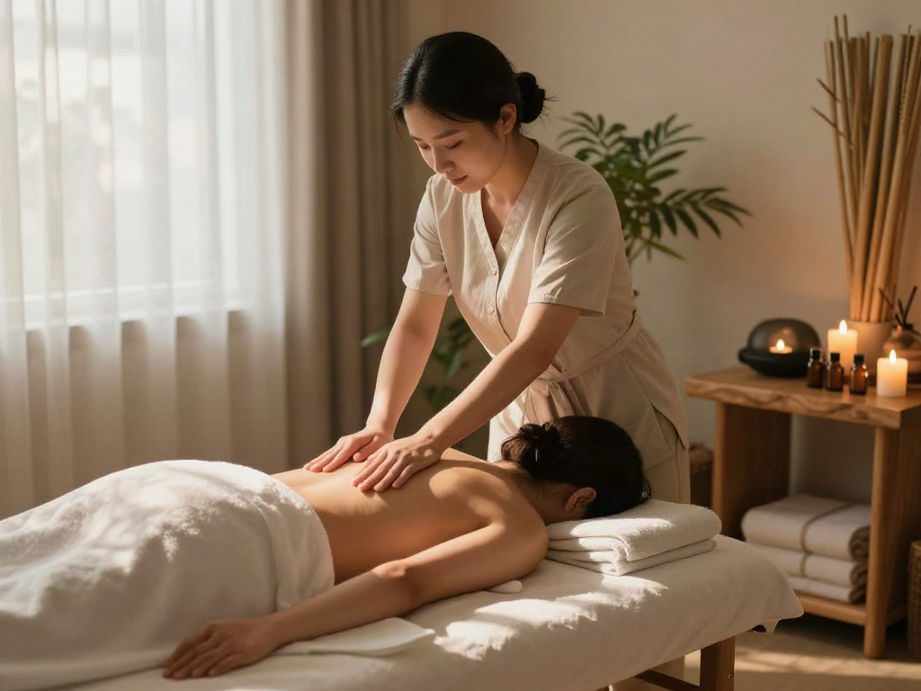 Relaxing 화곡동출장안마 massage therapy session in a serene spa environment.