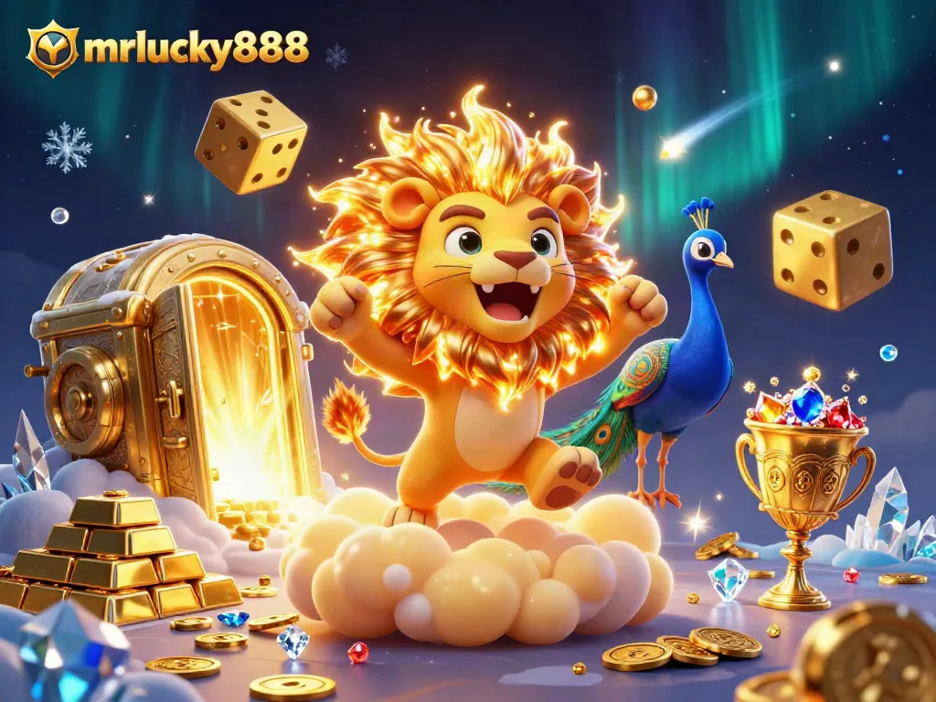 Engage with mrlucky888's thrilling gaming scene featuring glowing treasures and charismatic characters.