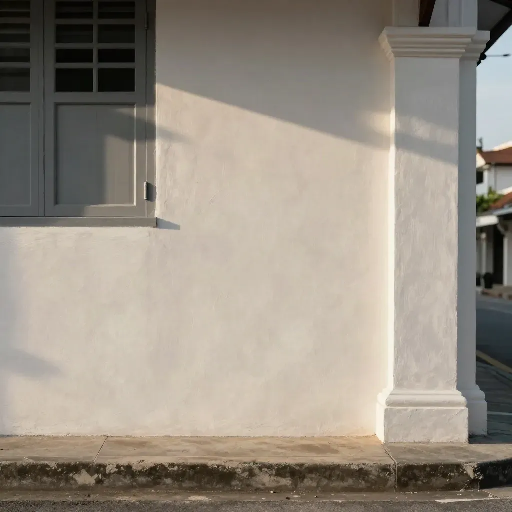 Fasad rumah yang dibaiki kemas dengan cat baru dan trim tingkap gelap.
