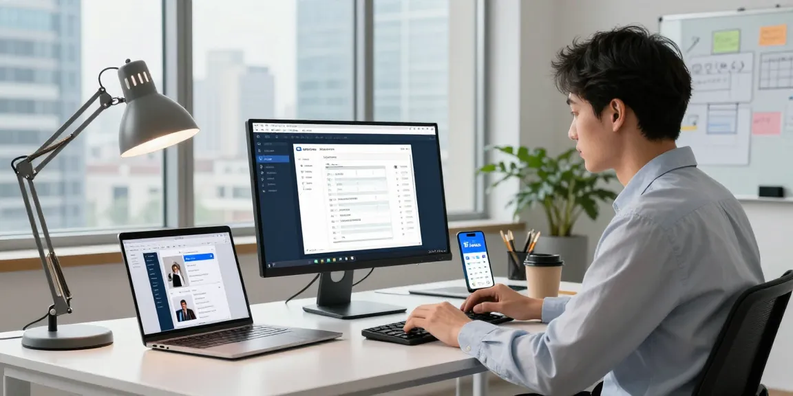 WPS Official Website showcased in a modern office workspace with a professional using productivity software, emphasizing cloud collaboration and efficiency.