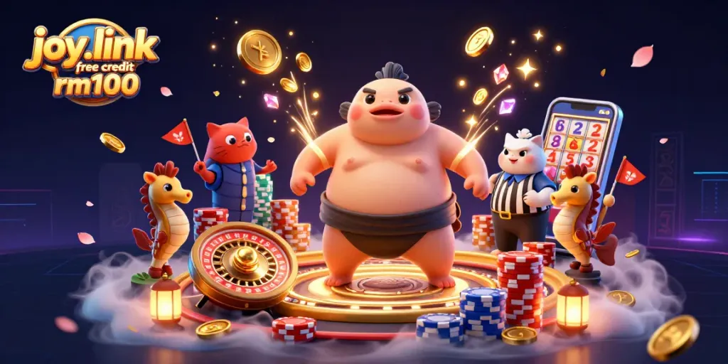 Experience joy.link free credit rm100 with vibrant casino action featuring a fugu in a sumo ring.