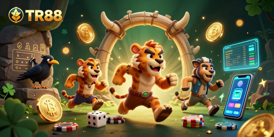 Win big with TR88 at a vibrant prehistoric casino featuring a caveman and sabertooth.