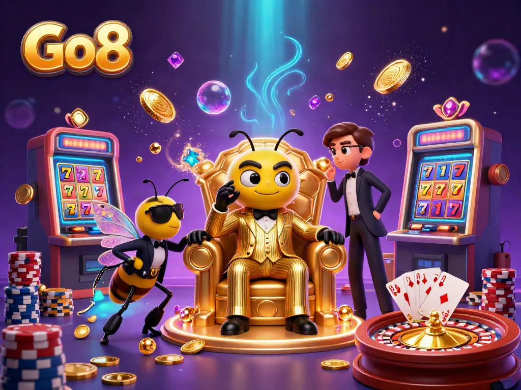 Engage in exciting gameplay at Go8 casino with cartoon characters in a vibrant scene.