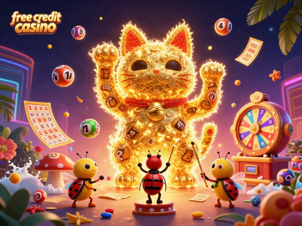 Experience the thrill of free credit casino with a vibrant illustration of festive gaming elements