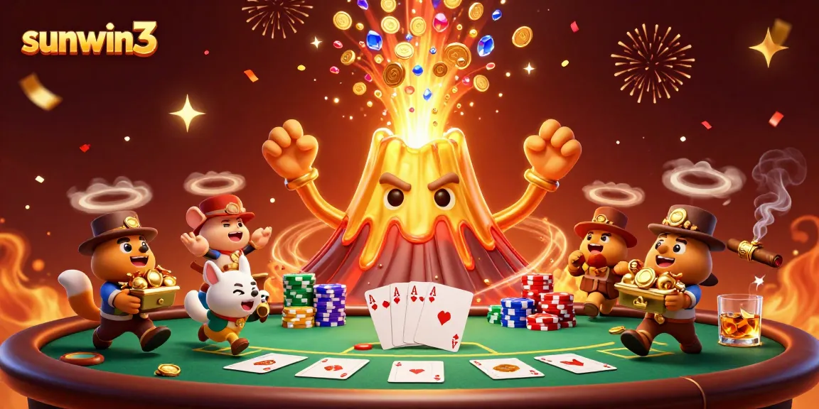 Engage in thrilling gameplay at sunwin3 with gold coins cascading from a triumphant volcano.