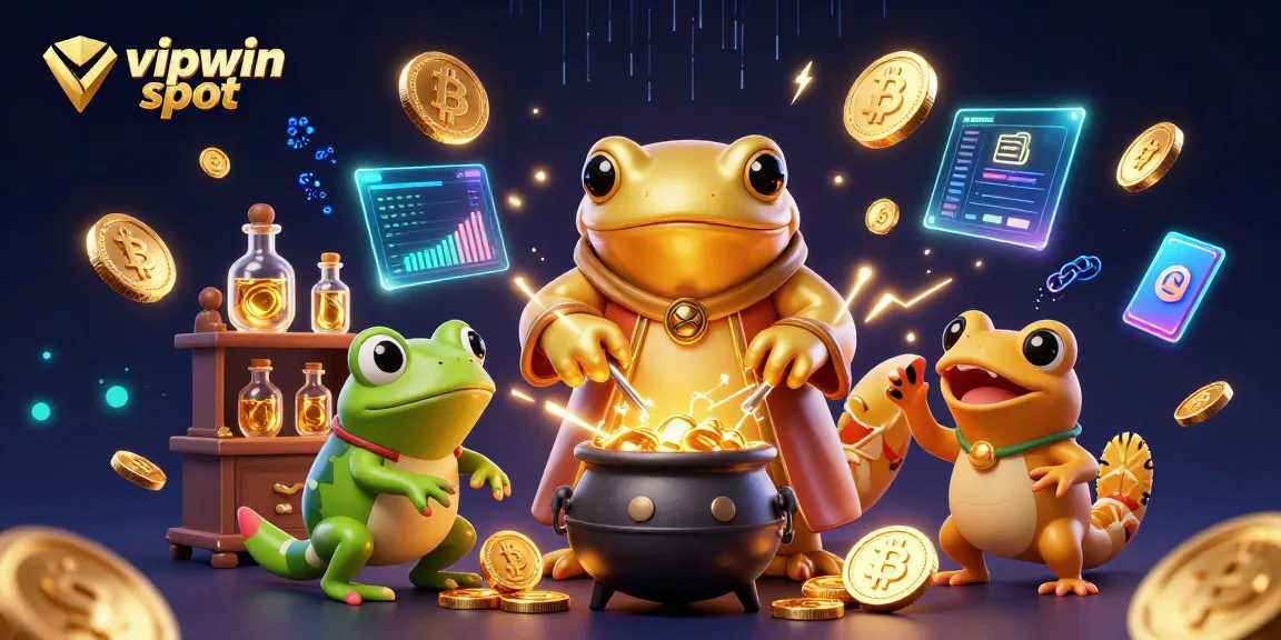 Experience thrilling gameplay at vipwin spot with vibrant gold-themed alchemy and crypto elements.